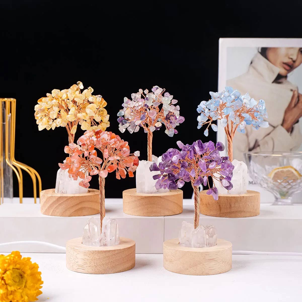 Crystal Gemstone Tree of Life Night Light Lamp